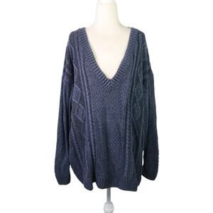 BDG Urban Outfitters Navy Blue and Black Marled Cable Knit Sweater L